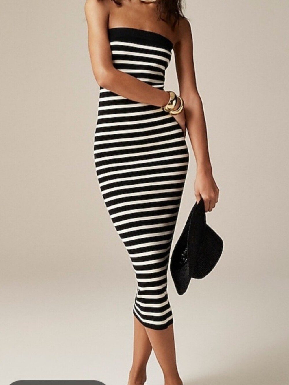 J.Crew Black And Ivory Stripe Knit Tube Midi Dress